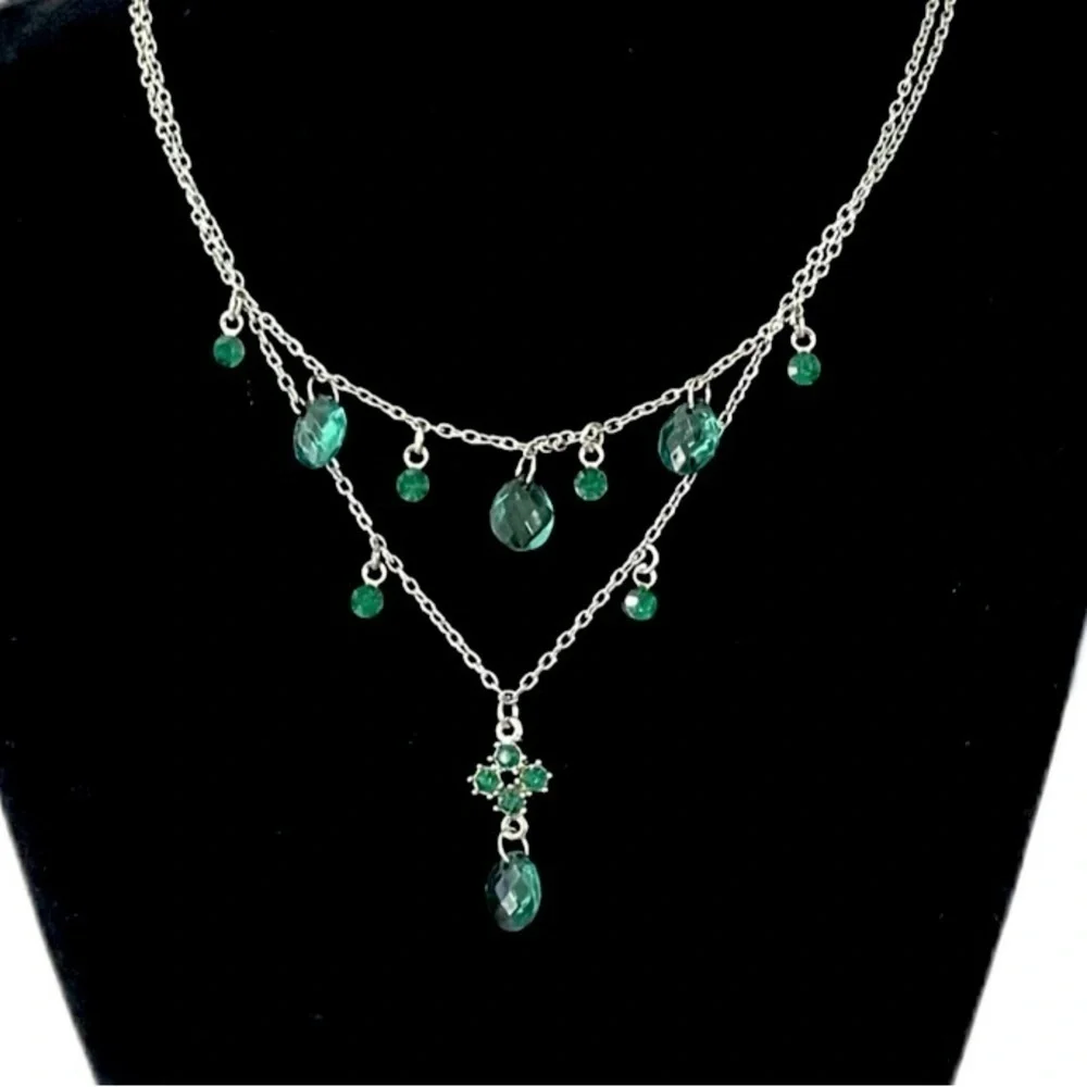 Elegant Silver Necklace with Green Accents